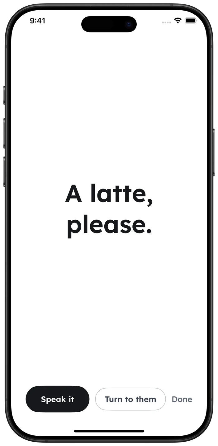 Aloud showing a short sentence in large letters across the whole screen